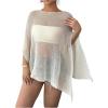image:imageWomens See Through Knit Poncho Shawl 34 Sleeve Split Asymmetrical Shrug Sweater Cover UpApricot