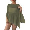 image:imageWomens See Through Knit Poncho Shawl 34 Sleeve Split Asymmetrical Shrug Sweater Cover UpArmy Green