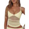 image:imageWomens Sheer Mesh Camisole Tops Ruched V Neck Spaghetti Strap Crop Tank TopYellow