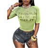 image:imageWomens Sheer Mesh Letter Graphic Tees Short Sleeve Crew Neck Y2K Vintage Crop Tops Going Out T ShirtGreen