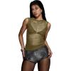 image:imageWomens Sheer Mesh Tank Top Sleeveless Slim Fit Fitted Summer Shirts Going Out TopsArmy Green