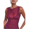 image:imageWomens Sheer Mesh Tank Top Sleeveless Slim Fit Fitted Summer Shirts Going Out TopsHot Pink
