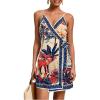 image:imageWomens Tropical Print Cami Dress Sleeveless Wrap V Neck Tie Knot Boho Short DressesApricot and Blue