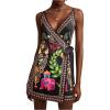 image:imageWomens Tropical Print Cami Dress Sleeveless Wrap V Neck Tie Knot Boho Short DressesBlack Graphic
