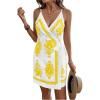 image:imageWomens Tropical Print Cami Dress Sleeveless Wrap V Neck Tie Knot Boho Short DressesWhite and Yellow