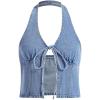 image:imageWomens Y2K Denim Halter Tops Sleeveless Bowknot Split Hem Tank Top Going Out ClothesLight Wash
