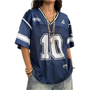 image:imageJersey Shirts for Women Number Graphic V Neck Oversized Tshirts Y2k Football Jersey StreetwearBlue