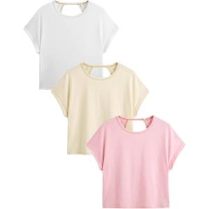 image:imageWomens 3 Packs Open Back Tops T Shirt Criss Cross Cut Out Tee Short Sleeve Crewneck Summer Backless TopsYellow Multicolor
