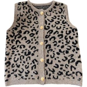 image:imageWomens Button Down Sweater Vest Sleeveless Crewneck Knit Outerwear Old Money KnitwearBrown Cheetah