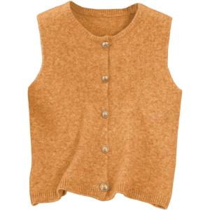 image:imageWomens Button Down Sweater Vest Sleeveless Crewneck Knit Outerwear Old Money KnitwearDeep Yellow