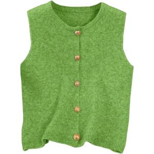 image:imageWomens Button Down Sweater Vest Sleeveless Crewneck Knit Outerwear Old Money KnitwearGreen
