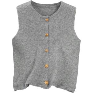 image:imageWomens Button Down Sweater Vest Sleeveless Crewneck Knit Outerwear Old Money KnitwearGrey