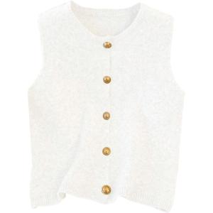image:imageWomens Button Down Sweater Vest Sleeveless Crewneck Knit Outerwear Old Money KnitwearWhite