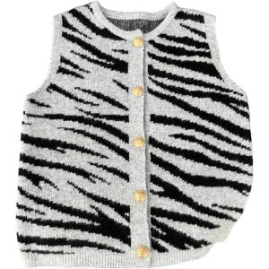 image:imageWomens Button Down Sweater Vest Sleeveless Crewneck Knit Outerwear Old Money KnitwearZebra Grey