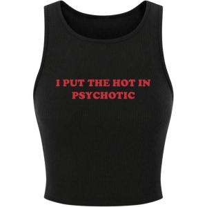 image:imageWomens Cherry Print Cropped Tank Top Scoop Neck Sleeveless Slim Fit Summer TopsBlack Letter