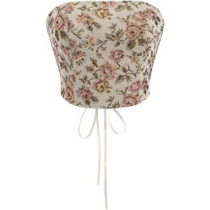 image:imageWomens Floral Embroidery Strapless Tube Top Lace Up Y2K Corset Crop TopsCoffee Brown