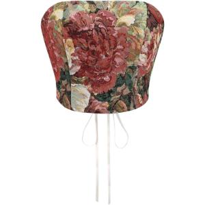 image:imageWomens Floral Embroidery Strapless Tube Top Lace Up Y2K Corset Crop TopsRed