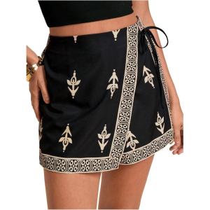 image:imageWomens Floral Graphic Skirt Shorts Drawstring Waist Tropical Boho Wrap SkortsMulticolor