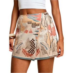 image:imageWomens Floral Graphic Skirt Shorts Drawstring Waist Tropical Boho Wrap SkortsMulticolor Khaki