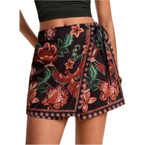 image:imageWomens Floral Graphic Skirt Shorts Drawstring Waist Tropical Boho Wrap SkortsMulticolor Red
