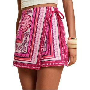image:imageWomens Floral Graphic Skirt Shorts Drawstring Waist Tropical Boho Wrap SkortsPink