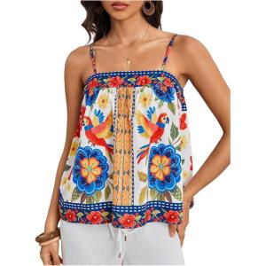 image:imageWomens Floral Tropical Boho Tops Spaghetti Strap Tank Top Vacation Beach Summer Camisole TopsBlue Multicolor