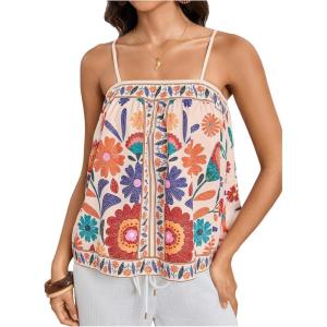 image:imageWomens Floral Tropical Boho Tops Spaghetti Strap Tank Top Vacation Beach Summer Camisole TopsMulticoloured