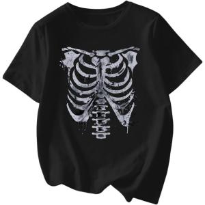 image:imageWomens Graphic Letter Tee Crew Neck Drop Shoulder Trendy Summer T Shirt Short Sleeve Vintage Car Print TopBone Black