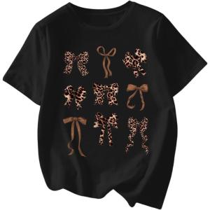 image:imageWomens Graphic Letter Tee Crew Neck Drop Shoulder Trendy Summer T Shirt Short Sleeve Vintage Car Print TopBow Black