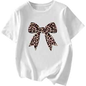 image:imageWomens Graphic Letter Tee Crew Neck Drop Shoulder Trendy Summer T Shirt Short Sleeve Vintage Car Print TopCheetah White