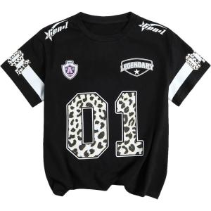 image:imageWomens Graphic Letter Tee Crew Neck Drop Shoulder Trendy Summer T Shirt Short Sleeve Vintage Car Print TopCow Black