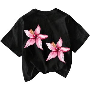 image:imageWomens Graphic Letter Tee Crew Neck Drop Shoulder Trendy Summer T Shirt Short Sleeve Vintage Car Print TopPink Floral Black
