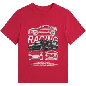 image:imageWomens Graphic Letter Tee Crew Neck Drop Shoulder Trendy Summer T Shirt Short Sleeve Vintage Car Print TopRed