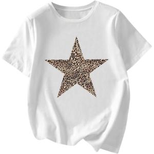 image:imageWomens Graphic Letter Tee Crew Neck Drop Shoulder Trendy Summer T Shirt Short Sleeve Vintage Car Print TopStar White