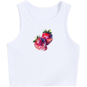 image:imageWomens Graphic Y2k Ribbed Tank Tops Sleeveless Martini Casual Slim Fit Summer Crop TopDeep White