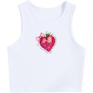 image:imageWomens Graphic Y2k Ribbed Tank Tops Sleeveless Martini Casual Slim Fit Summer Crop TopLight White