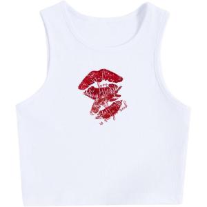 image:imageWomens Graphic Y2k Ribbed Tank Tops Sleeveless Martini Casual Slim Fit Summer Crop TopMedium White
