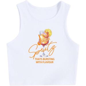 image:imageWomens Graphic Y2k Ribbed Tank Tops Sleeveless Martini Casual Slim Fit Summer Crop TopOrange White