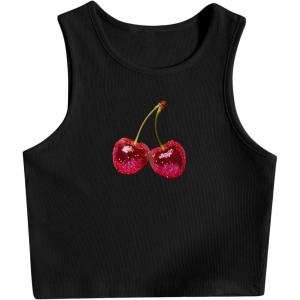 image:imageWomens Graphic Y2k Ribbed Tank Tops Sleeveless Martini Casual Slim Fit Summer Crop TopPure Black