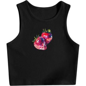 image:imageWomens Graphic Y2k Ribbed Tank Tops Sleeveless Martini Casual Slim Fit Summer Crop TopSoft Black