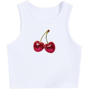 image:imageWomens Graphic Y2k Ribbed Tank Tops Sleeveless Martini Casual Slim Fit Summer Crop TopSoft White