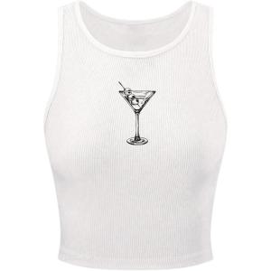 image:imageWomens Graphic Y2k Ribbed Tank Tops Sleeveless Martini Casual Slim Fit Summer Crop TopWhite