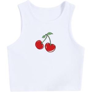 image:imageWomens Graphic Y2k Ribbed Tank Tops Sleeveless Martini Casual Slim Fit Summer Crop TopWhite Red Green