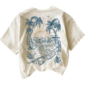 image:imageWomens Hawaiian Shirts Tropical Graphic Tees Crewneck Short Sleeve Vacation Summer T ShirtApricot