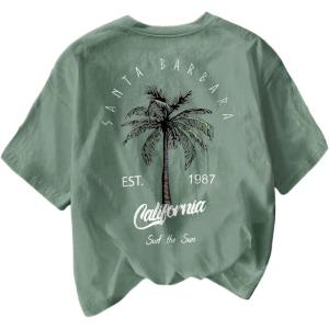 image:imageWomens Hawaiian Shirts Tropical Graphic Tees Crewneck Short Sleeve Vacation Summer T ShirtDeep Green