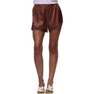 image:imageWomens Lace Trim Satin Shorts Shiny Elastic Waist Mini Shorts French KnickersBrown