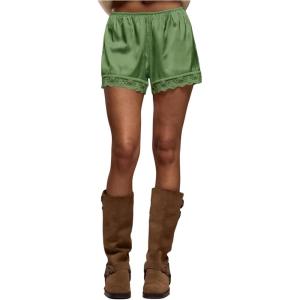 image:imageWomens Lace Trim Satin Shorts Shiny Elastic Waist Mini Shorts French KnickersGreen