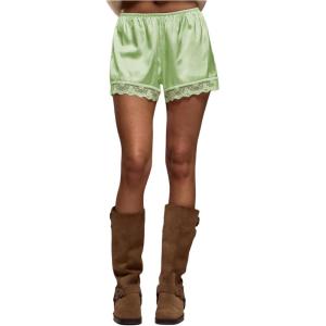 image:imageWomens Lace Trim Satin Shorts Shiny Elastic Waist Mini Shorts French KnickersLight Green