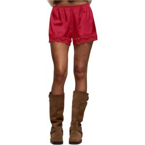 image:imageWomens Lace Trim Satin Shorts Shiny Elastic Waist Mini Shorts French KnickersRed