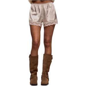 image:imageWomens Lace Trim Satin Shorts Shiny Elastic Waist Mini Shorts French KnickersWhite